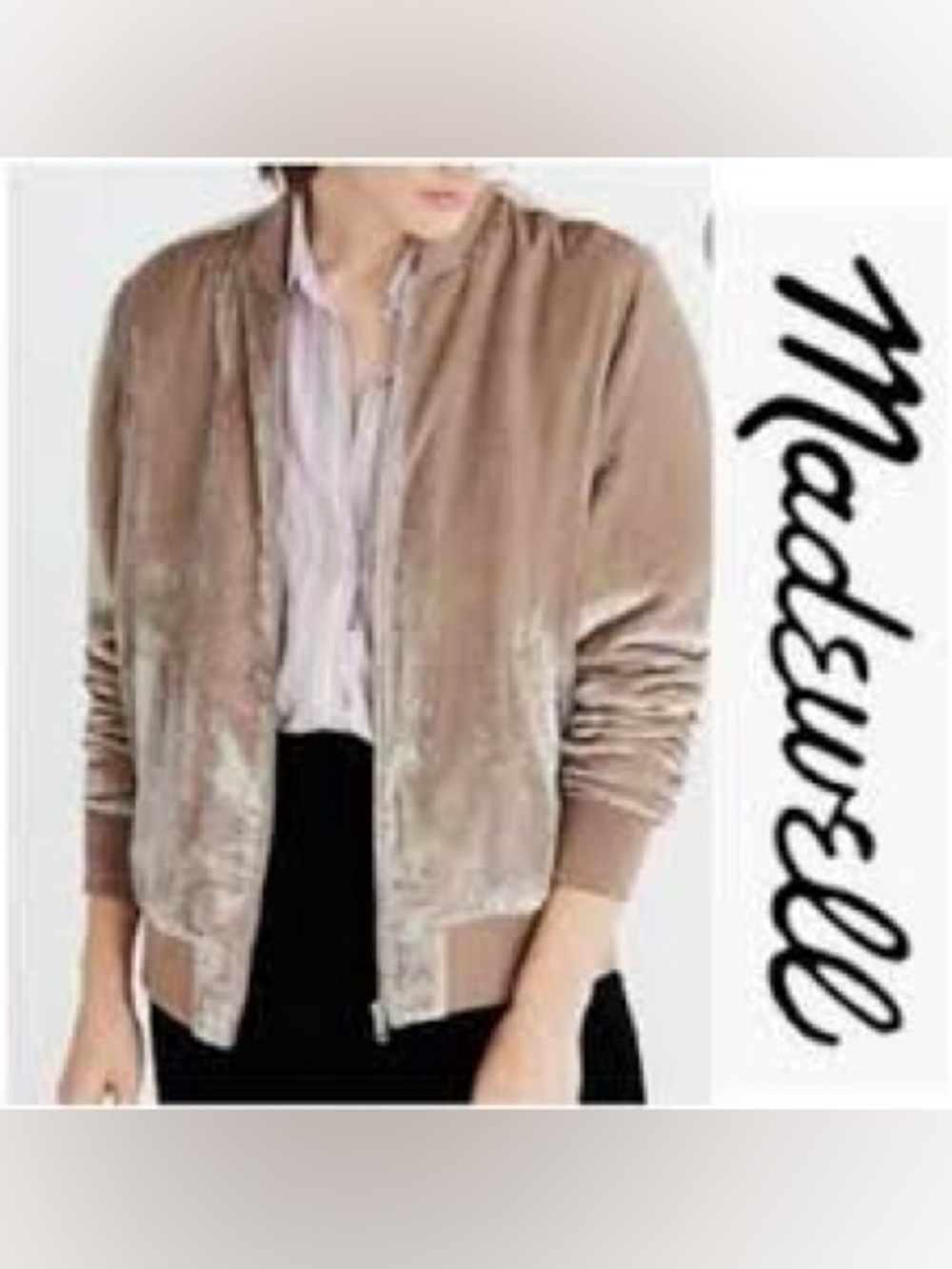 Madewell Silk Velvet Bomber Jacket Beige Medium